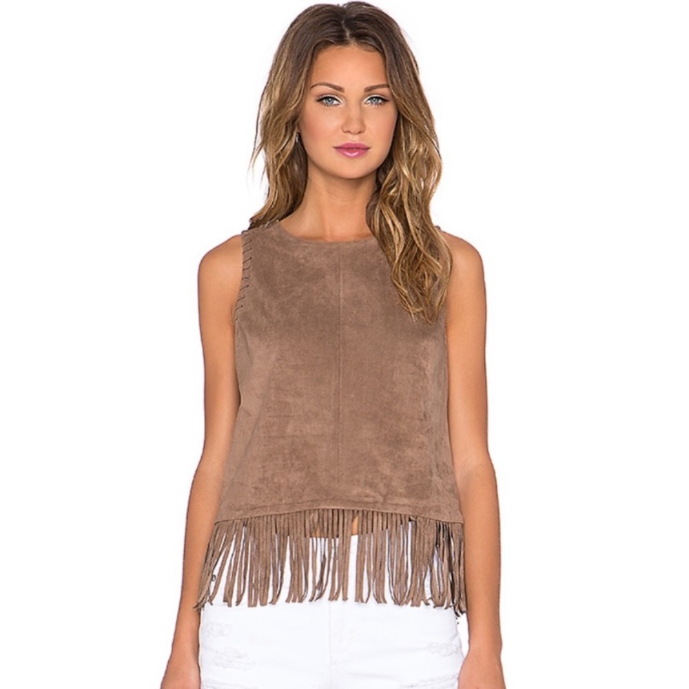1. STATE Faux Suede Fringe Hem Tank Top
